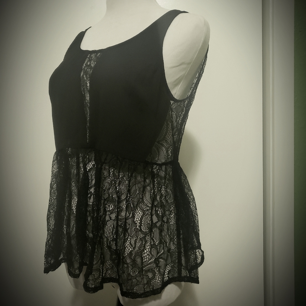 BCBGeneration Black Lace Tank Blouse S